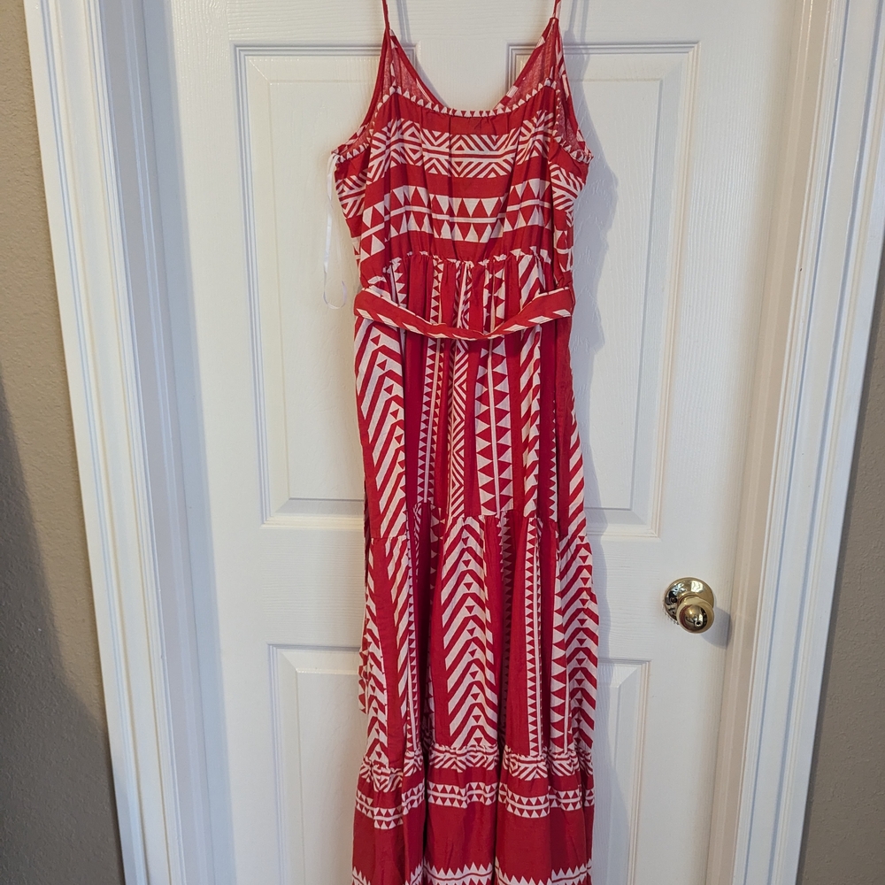 Vero Moda Red and White Ruffled Tiered Sundress